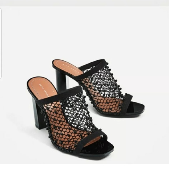 SOLD! ZaraMuleNettedBeadedHeels - Picture 8 of 8